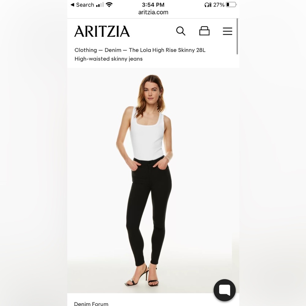 Aritzia Denim Forum The Lola High Rise Skinny size 26 in stay black